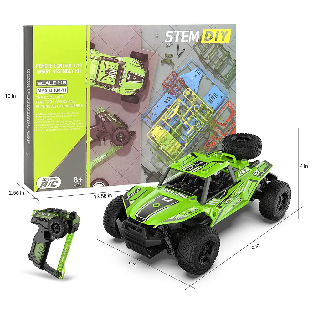 2.4GHZ RC Cars for Boys, High Speed 4WD Off-Road Car, DIY Building RC Car Kits, Model Car Kits, Educational Block Toy Gift for 6+ Boys & Girls , Green
