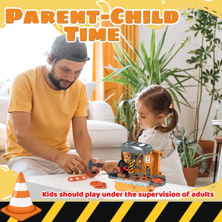 Kids Tool Set with Electric Toy Drill Chainsaw Toy Tools, 22 Pcs Pretend Play Construction Tool Accessories with Tool Box, Birthday ,Halloween Gift for Boys