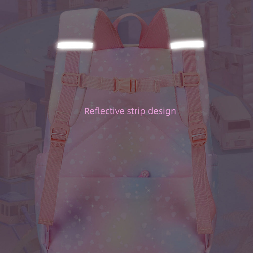 Girls Backpack, Large Capacity Lightweight Nylon School Backpack with Compartments, Cute Rainbow Refrigerator Design Elementary School Bag for Teen Girls, Pink
