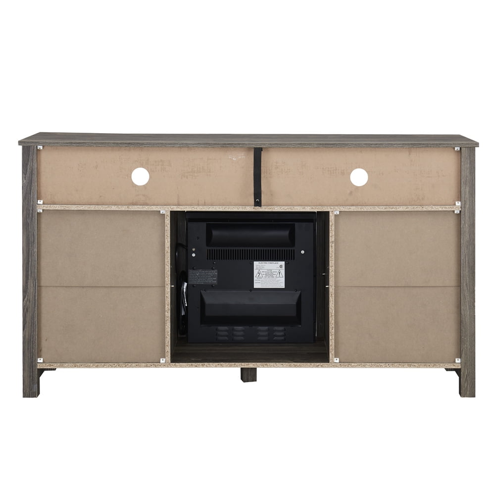 Fireplace TV Stand for TVs up to 65", Modern Farmhouse Entertainment Center with Electric Fireplace Inserts Storage Cabinet and Adjustable Shelves for Living Room, Gray
