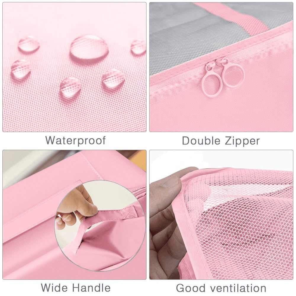 Packing Cubes for Travel, 8 Pcs Foldable Set Lightweight Luggage Organizers with Large Storage Bag for Clothes Shoes, Portable Toiletry Bag for Girls (Pink)