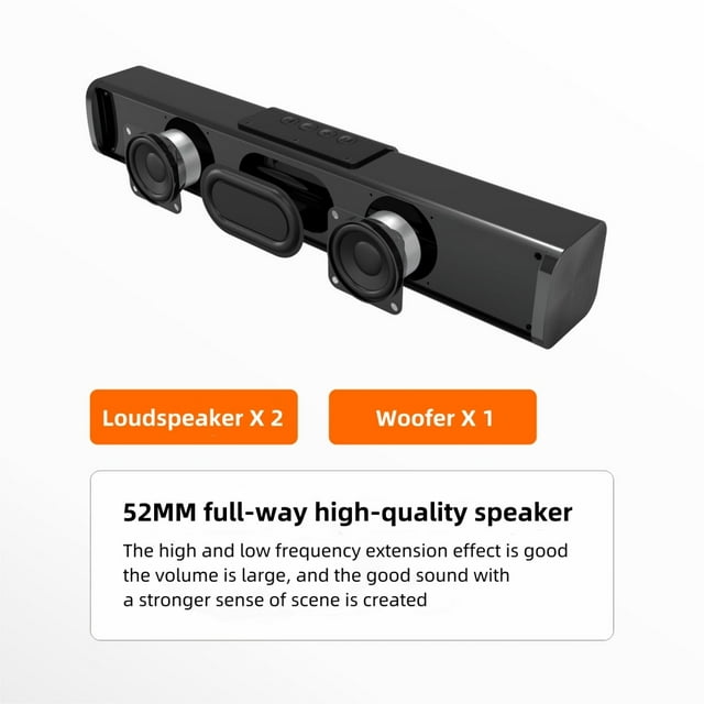 Sound Bars for TV, Wireless Bluetooth Speaker with RGB Lights, Mini Surround Soundbar Built-in Subwoofer for TV PC Phones Tablets