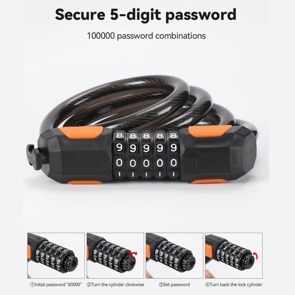 Bike Lock with Combination Bicycle Cable Lock 4 Ft 5 Digital Resettable Bike Locks with Mounting Bracket for Cycling Outdoors