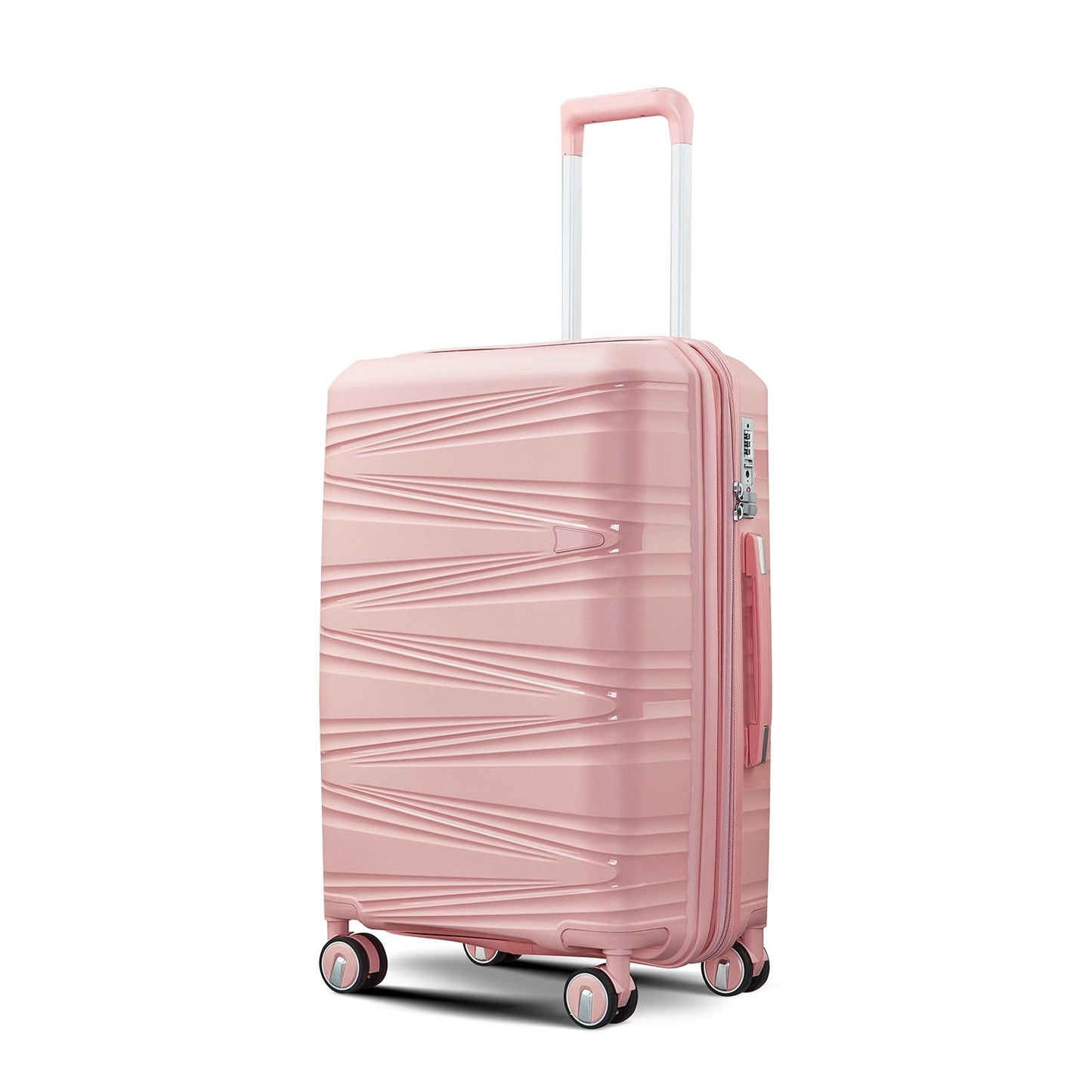 4 Pieces Luggage Set PP Hard Shell Lightweight Suitcase Set Expandable Luggage Suitcase with TSA Lock Spinner Wheels for Men Women, Pink