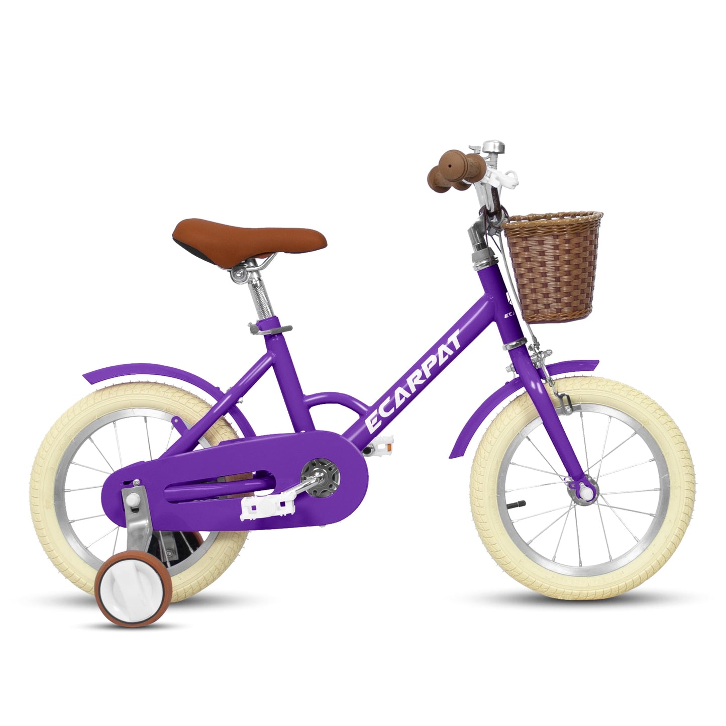 Kids Bike for Ages 4-8 Years, 16" Retro Girls Bike 1-Speed Bicycle with Training Wheel and Basket , Purple