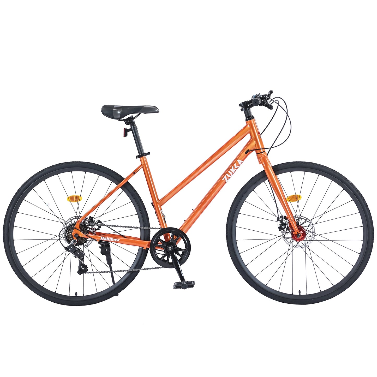 700C Hybrid Bikes Adults Road Bike 7 Speeds Steel Frame City Bicycle with Disc Brake for Men Women, Orange