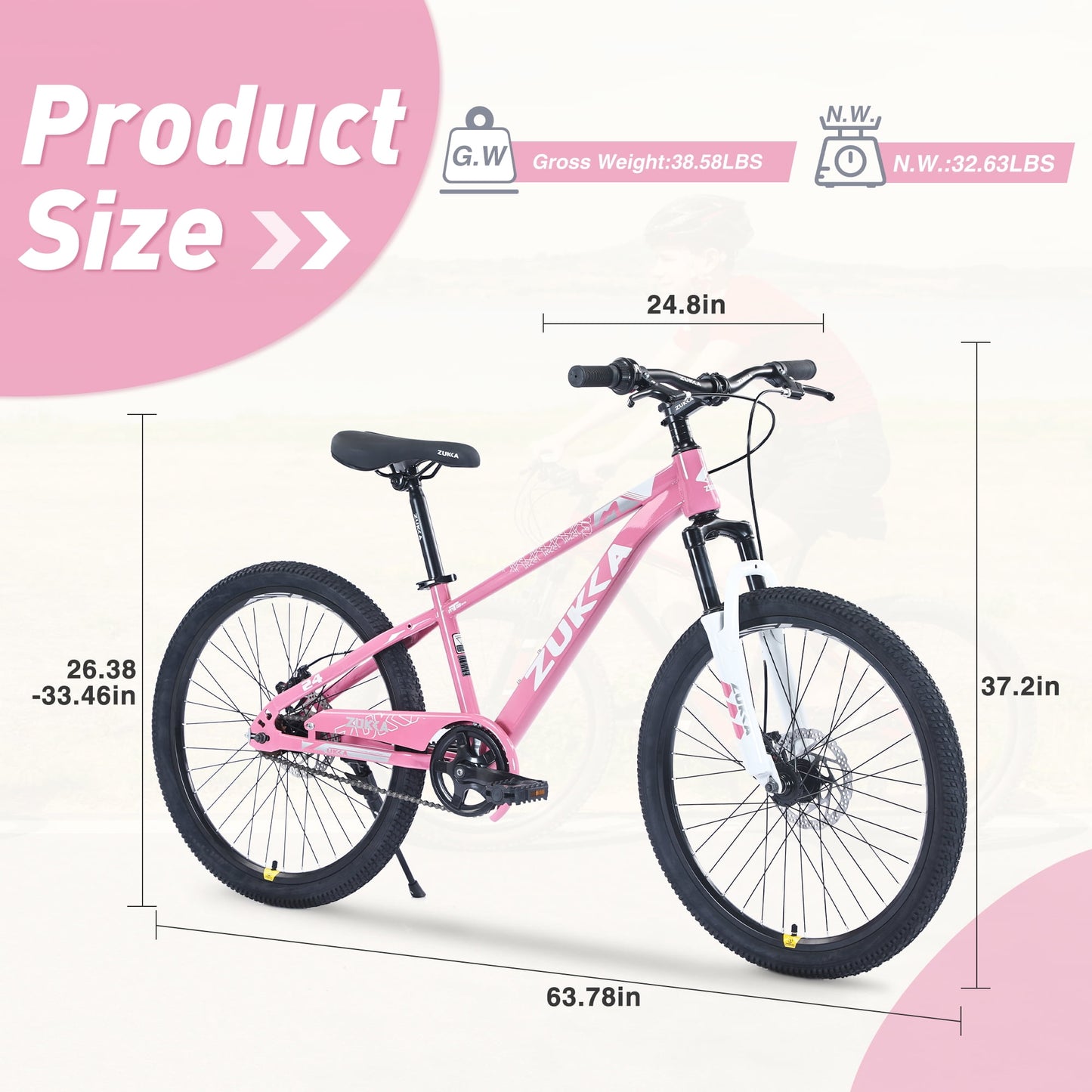 Kids Bike 24" Kids Mountain Bikes for Girls, Steel Frame Single Speed Children Youth Bicycle for 9-12 Years, Pink