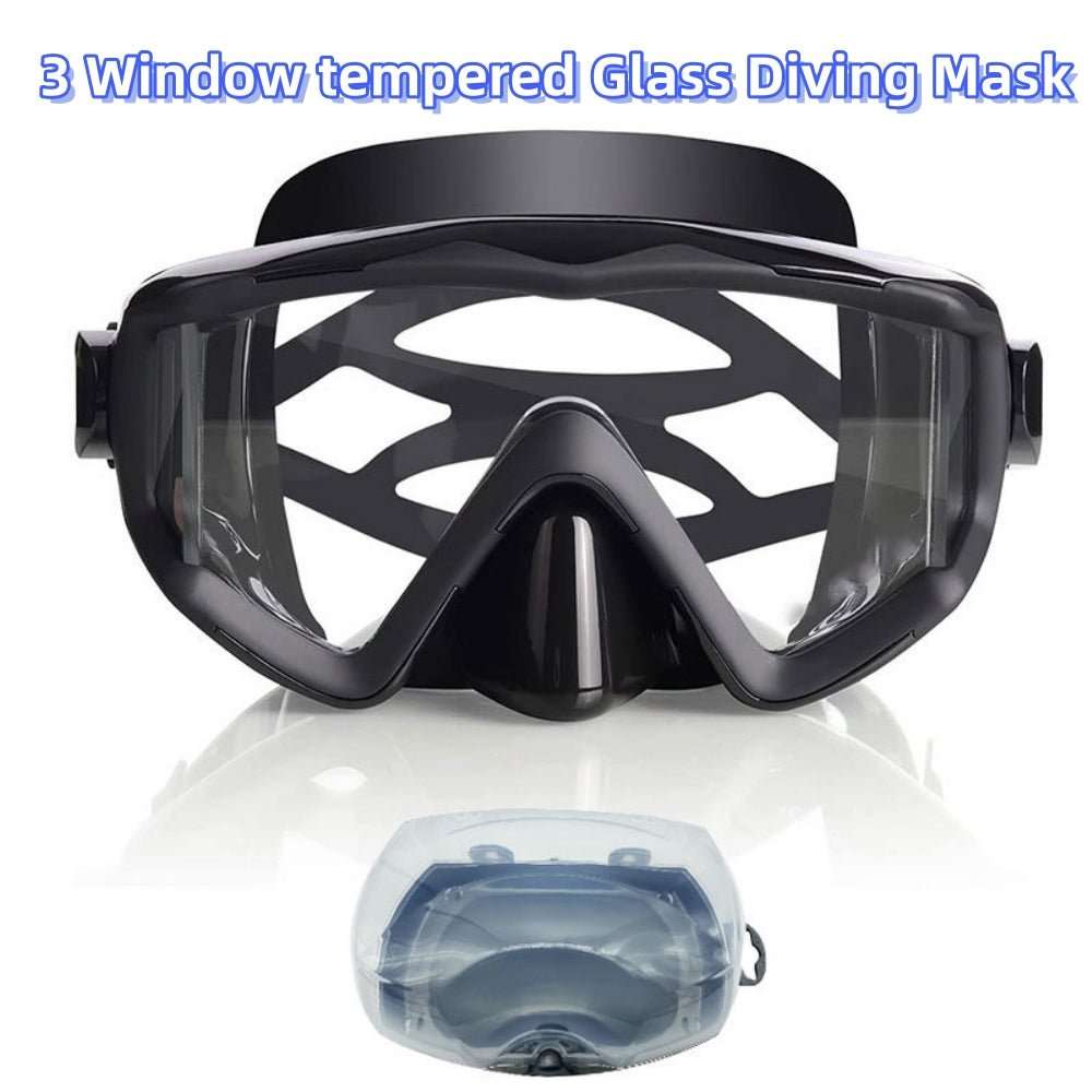 Diving Goggles for Adult,Freediving Mask Anti-fog Clear View Tempered Glass Swimming Mask with Nose Cover