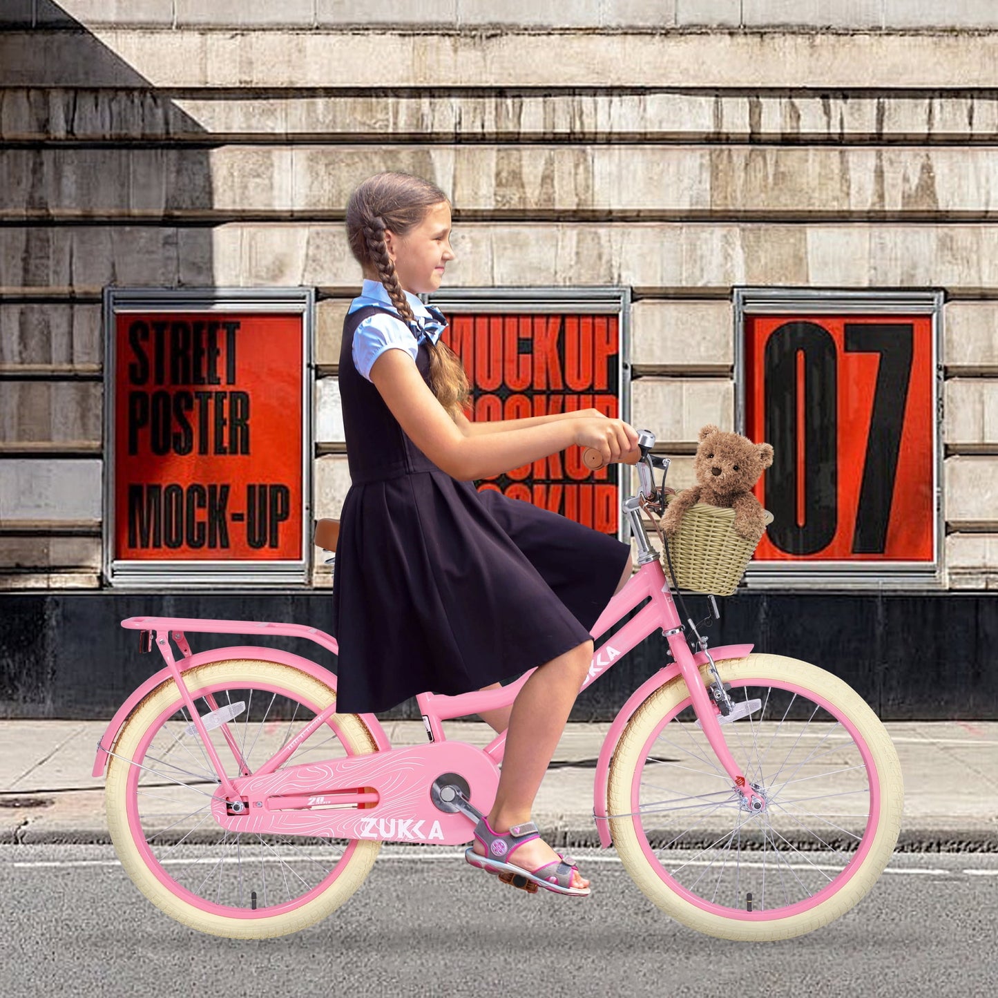 Baprem Girls Bike 20 Inch Kids Bicycle with Basket and Backseat for 7-10 Years Old, Single Speed, Pink