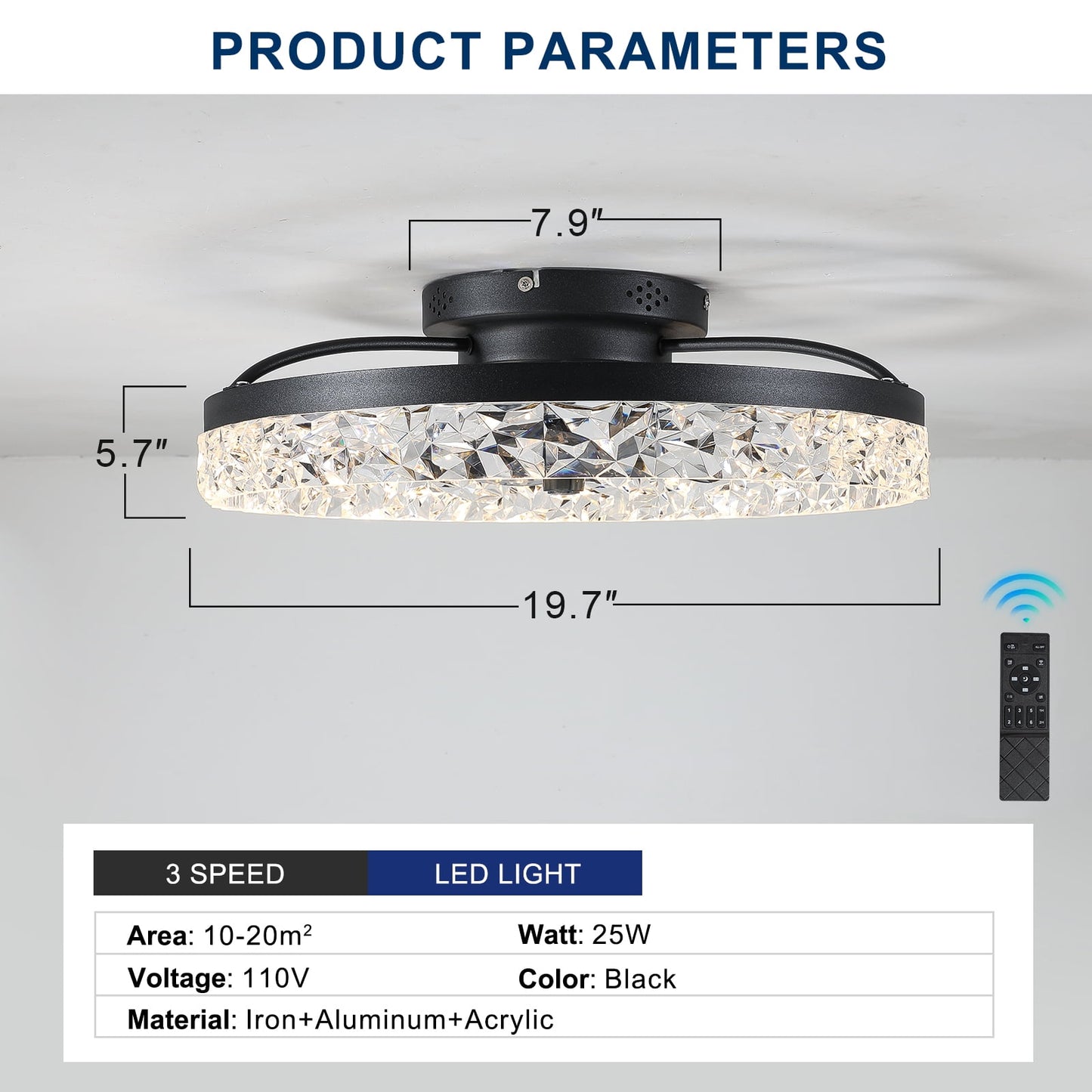 19.8" Ceiling Fan with Lights Remote Control, Modern Flush Mount Ceiling Fan with Dimmable LEDs, Low Profile Fan with Reversible Blades for Bedroom Living Room Kitchen