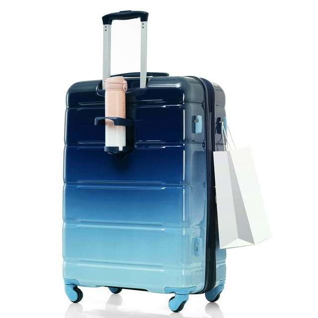 New Luggage Set with Cup Holder and USB Port, 3 Piece Set Hardshell Expandable Luggage Suitcase Sets with TAS Lock Spinner Wheels, Gradient Blue