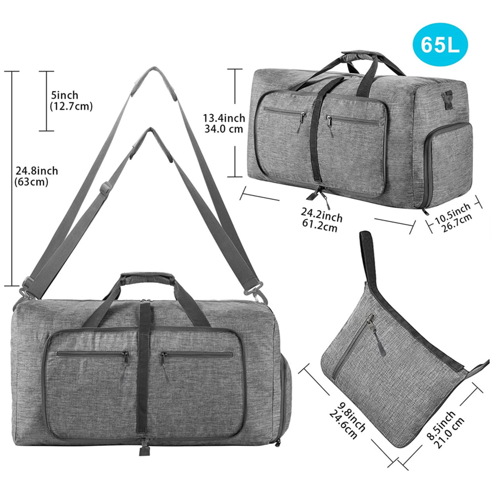 Travel Duffle Bag for Men, 65L Foldable Travel Bag with Shoes Compartment Overnight Weekender Bag Sports Tote Gym Bag for Men Women, Gray