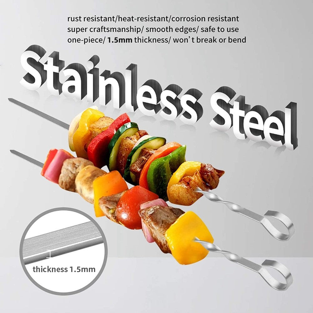 Tyethy BBQ Skewers Set of 16, 14" Long Stainless Steel Reusable Roasting Sticks Grilling Skewers Set for Meat Shrimp Chicken Vegetable