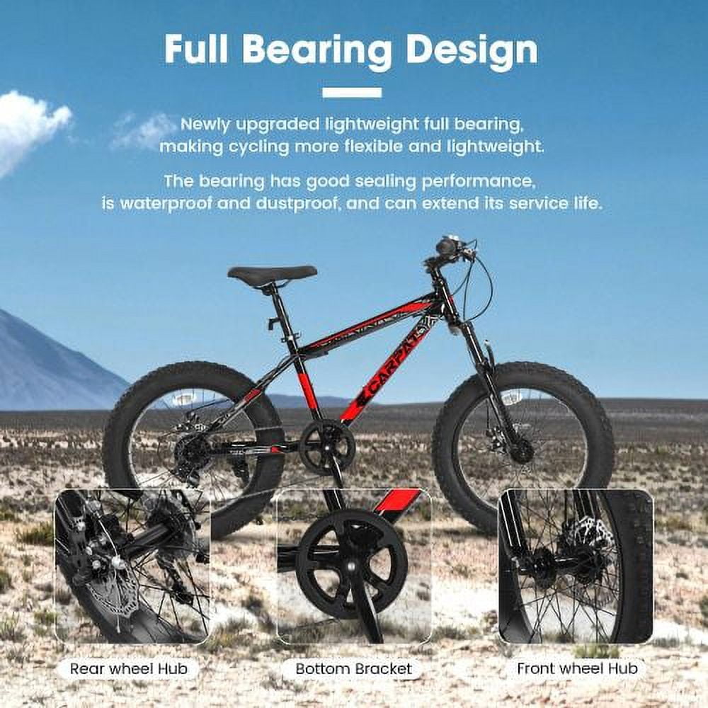 Tyethy Kids' Bike 20 inch Wheels 7 Speed Fat Tire Bicycles ,4" Wide Fat Tire Snow Mountain Bike for Children Ages 8-12 Year Old ,Red
