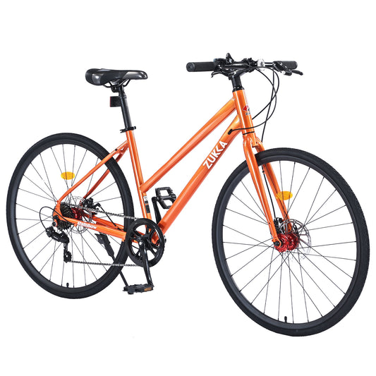 700C Hybrid Bikes Adults Road Bike 7 Speeds Steel Frame City Bicycle with Disc Brake for Men Women, Orange