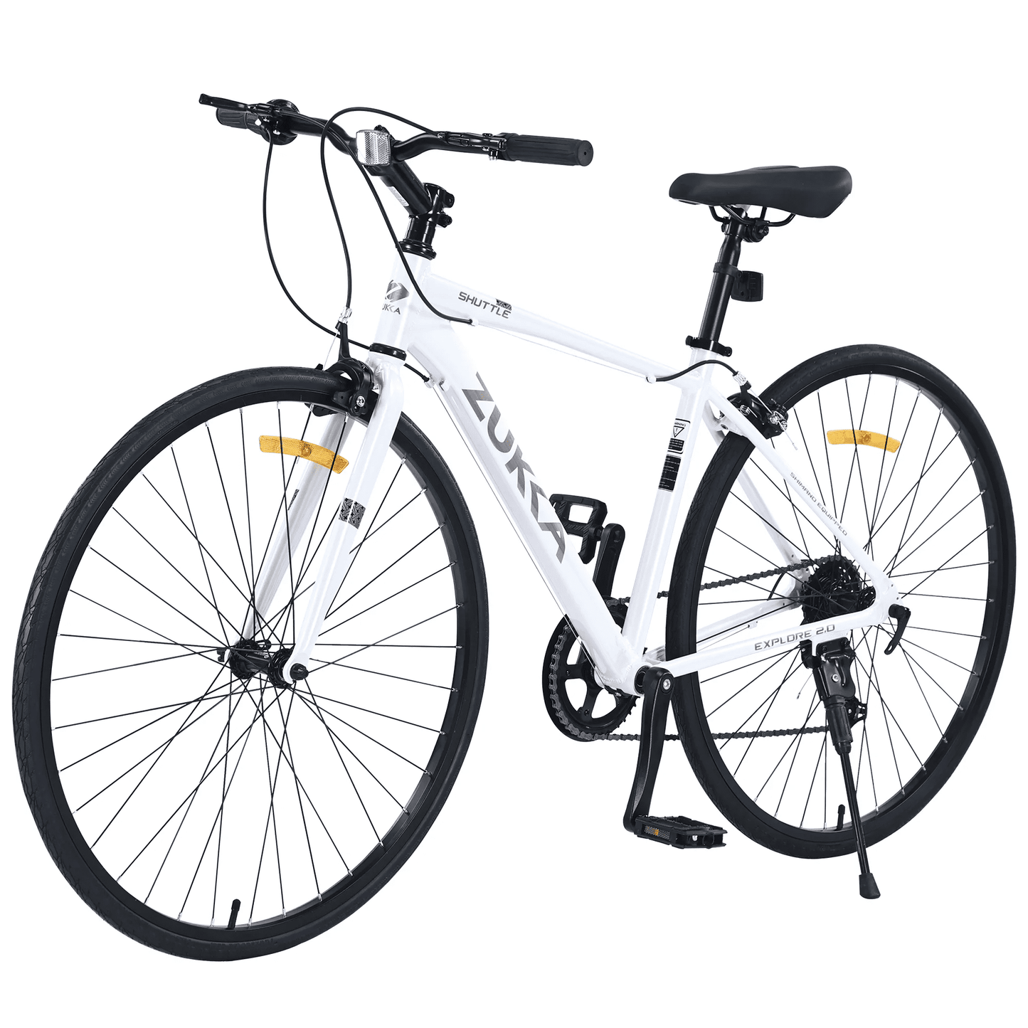 700C Hybrid Road Bike Shimano 7-Speed Adult Bike Lightweight 28" Aluminum Frame City Bicycle for Men Women, White