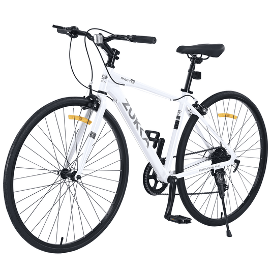 700C Hybrid Road Bike Shimano 7-Speed Adult Bike Lightweight 28" Aluminum Frame City Bicycle for Men Women, White