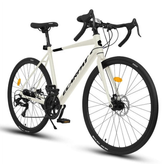 700C Road Bike, 16-Speed Outdoor Bike Disc Brakes, Light Weight Aluminum Frame ,Mountain Bike for Men Women ,L Size ,White