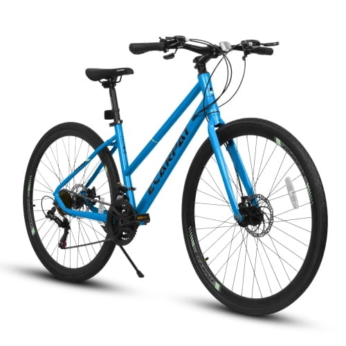 700C Road Hybrid Bike for Adult , 21-Speed Road Bike Road Bicycle Carbon Steel Frame, Dual-Disc Brakes, White