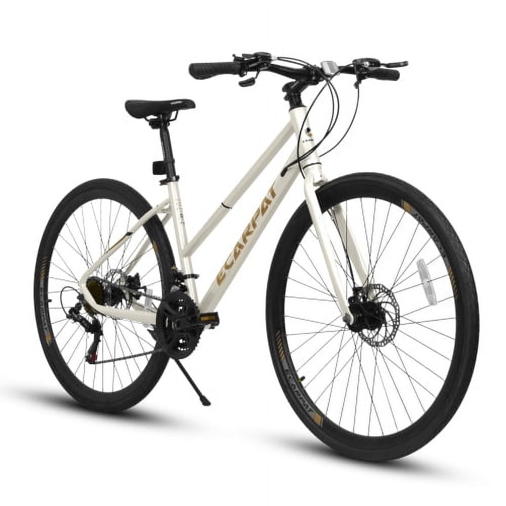 700C Road Hybrid Bike for Adult , 21-Speed Road Bike Road Bicycle Carbon Steel Frame, Dual-Disc Brakes, White