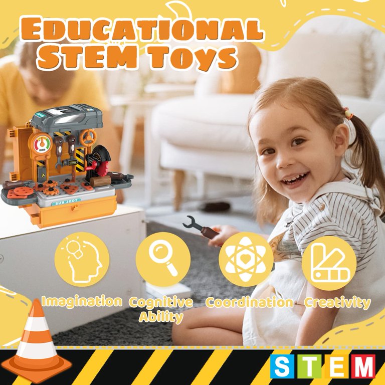Kids Tool Set with Electric Toy Drill Chainsaw Toy Tools, 22 Pcs Pretend Play Construction Tool Accessories with Tool Box, Birthday ,Halloween Gift for Boys