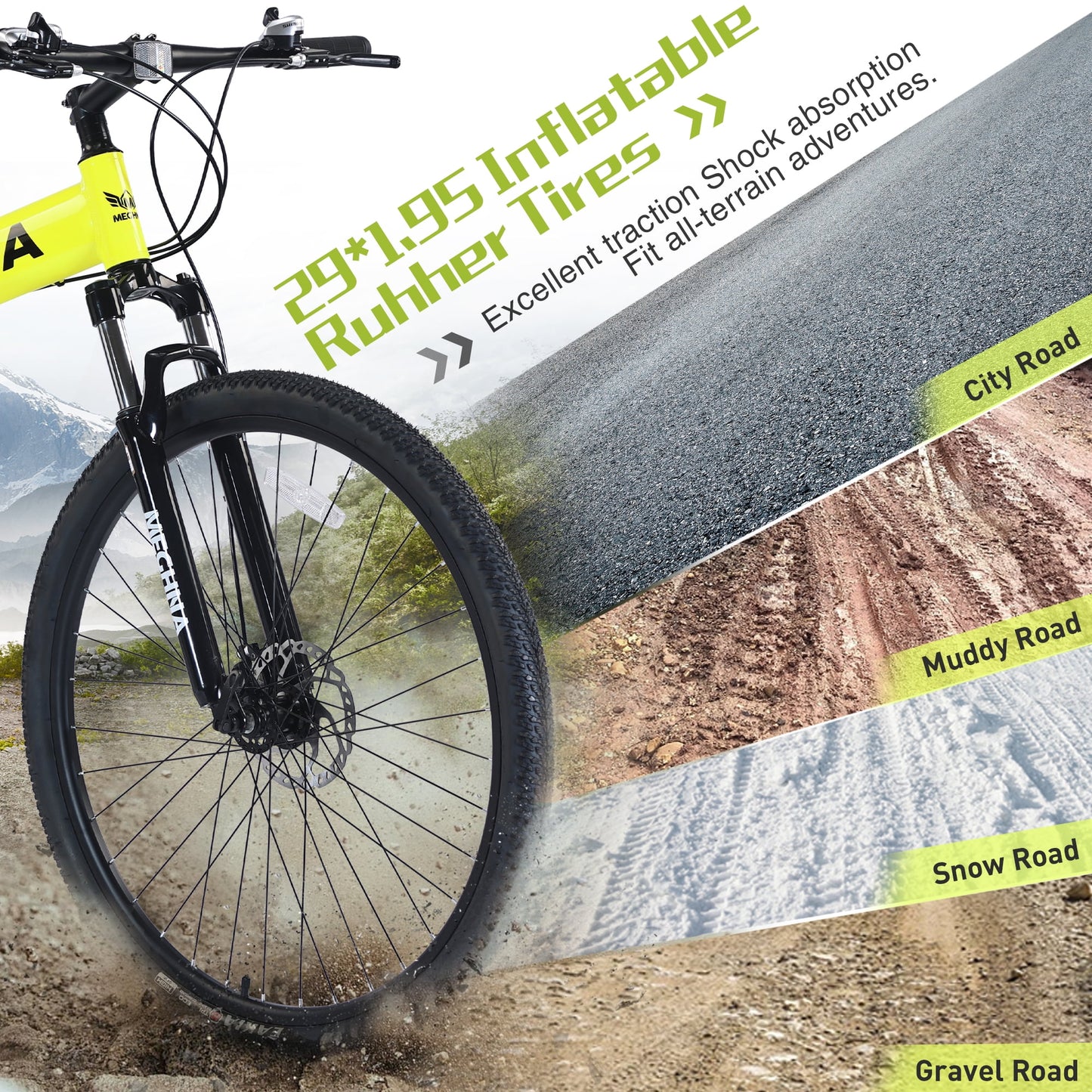 29" Folding Mountain Bike 21 Speeds Adults Bike Aluminium Alloy Frame Men's Bike with Suspension Fork, Yellow