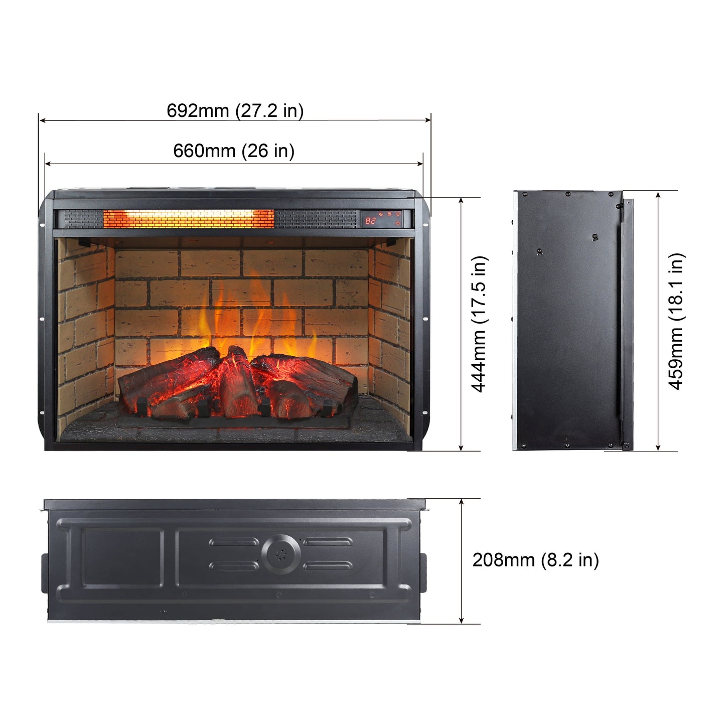 26" Electric Fireplace Insert, Retro Recessed Fireplace Heater with Remote Control, 1500W, Black