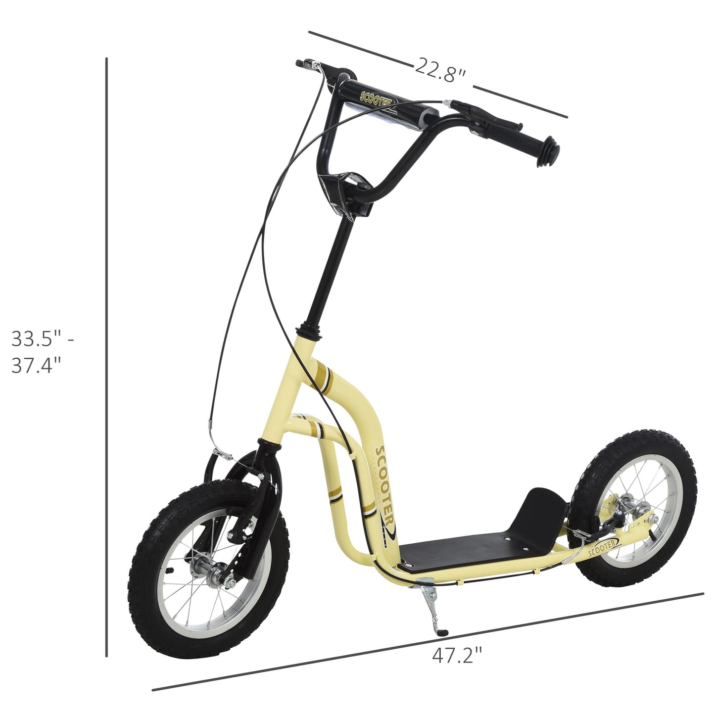 Youth Scooter Kids Kick Scooter with 12" Inflatable Wheels Adjustable Handlebar for Boys Girls Ages 6+, Yellow