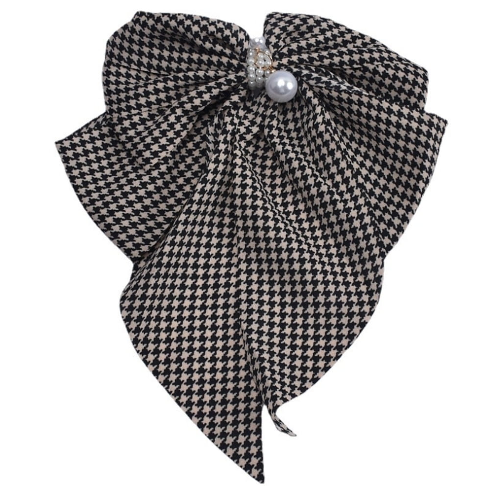 Large Bow Hair Slides Metal Clips French Barrette Long Tail ,Barrette Black and white check Hair Clip