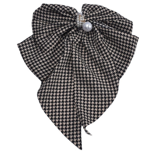 Large Bow Hair Slides Metal Clips French Barrette Long Tail ,Barrette Black and white check Hair Clip
