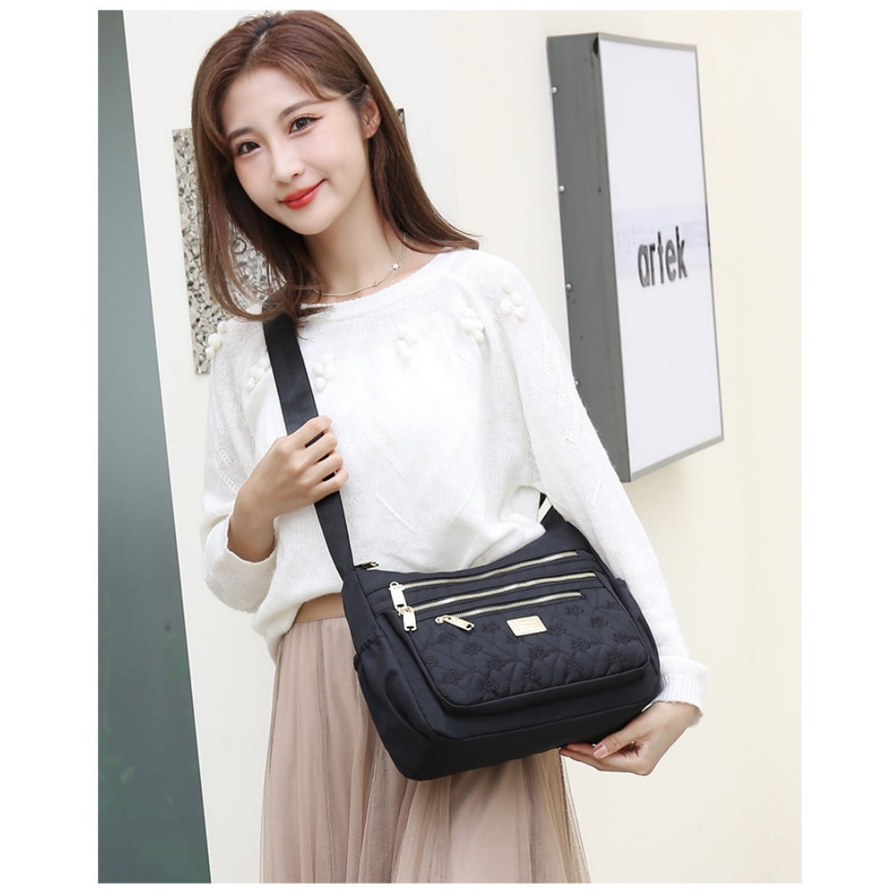 Raistyw Crossbody Bag for Women, Multiple Pockets Nylon Shoulder Bag Purse Lightweight Handbags for Travel, Office, Black