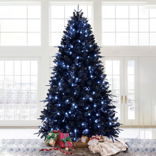 7FT Artificial Christmas Tree with Decoration Light, Reinforced Metal Base & Easy Assembly ,for Home Office Shop Decorations