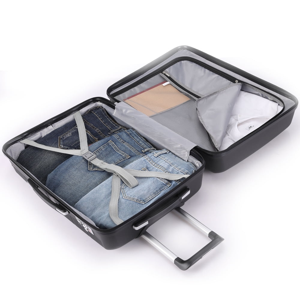 Luggage Sets 4 Pcs PP Hardshell Lightweight Suitcase Set Expandable Luggage Sets with TSA Lock Spinner Wheels, Black