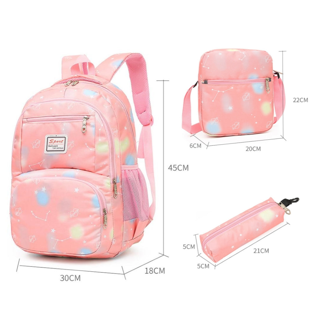 School Backpack 3 in 1 School Bags for Girls with Lunch Bag and Pencel Case, Water Resistant Lightweight Bookbag for Middle School, Large Capacity Travel Bag Laptop Backpack, Pink