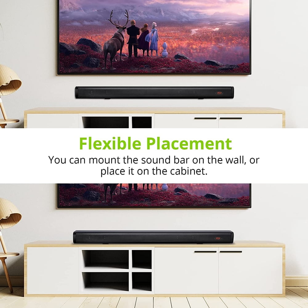Tyethy Sound Bars for TV, 30" Wireless Bluetooth 5.0 Sound Bar with Subwoofer 3D Surround Sound Wall Mountable TV Speakers for Home Theater, Black