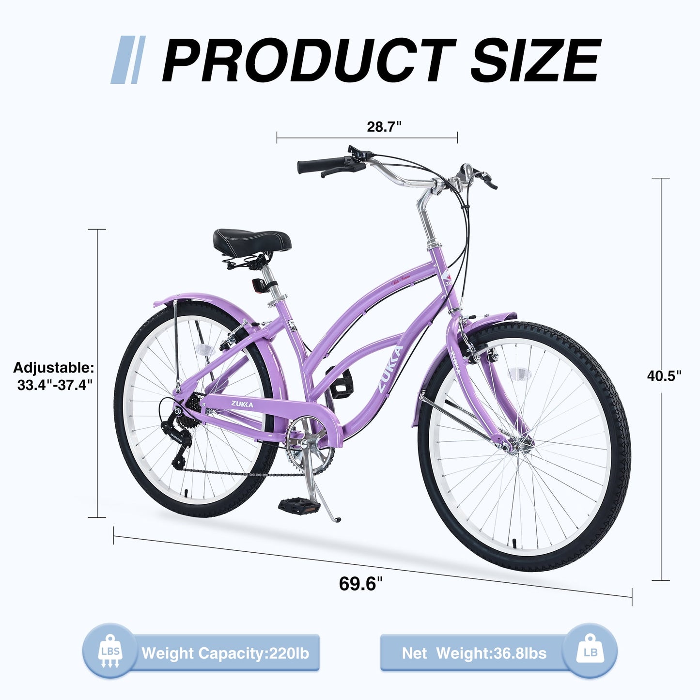 26" Women's Comfort Bike, 7 Speed Steel Frame Cruiser Bike Commuter City Bike for Girls Ladies, Purple