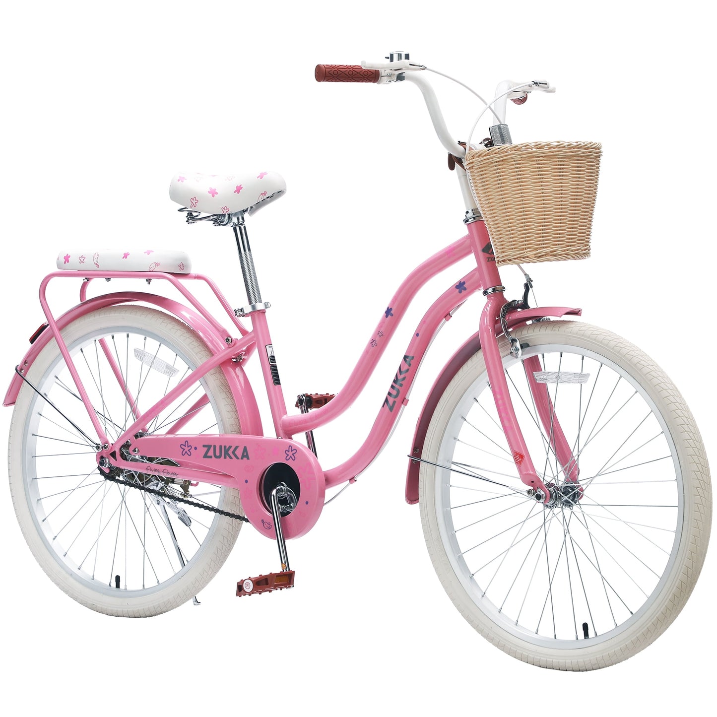 Tyethy Women Bike 24" Single Speed City Comfort Bicycle with Basket for 14+ , Pink