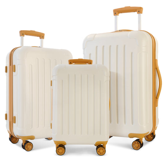 3 Piece Luggage Sets, Hard Shell Luggage Suitcase Set with Spinner Wheels and TSK Lock, Carry-on Checked Luggage Set for Travel Trips Business, 22in, 24in, 28in, White
