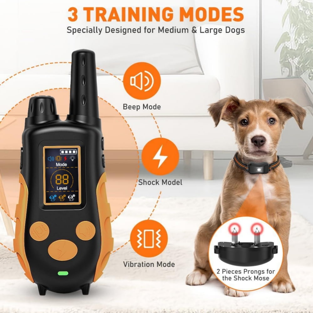 Juuar Dog Shock Collar with Remote Control, 3300Ft Rechargeable IPX7 Waterproof Dog Training Collar with Beep Vibration Safe Shock for Large Medium, Orange