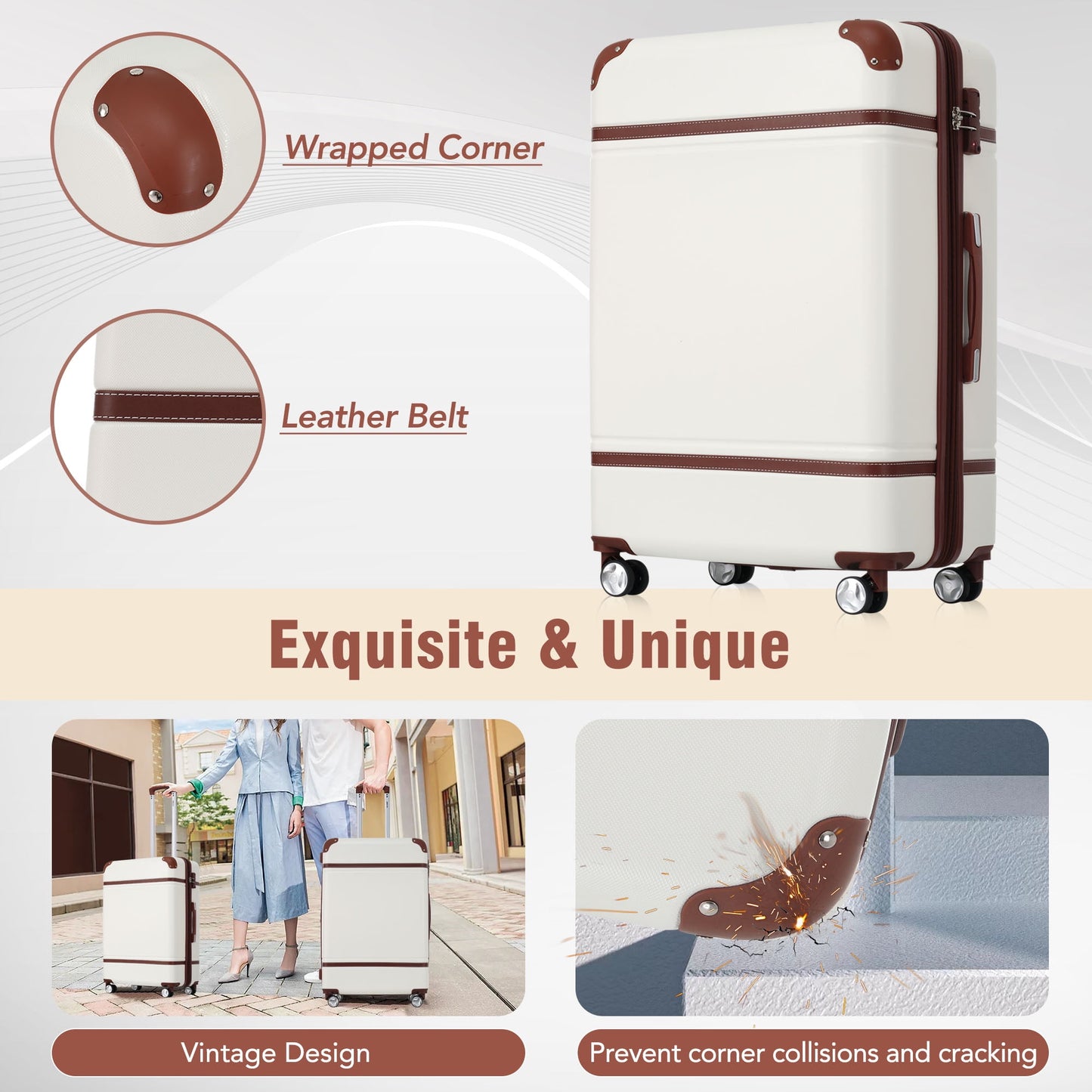 3 Pieces Hardshell Luggage Sets, Lightweight Luggages and Cosmetic Case with Spinner, TSA Lock ,20"+24"