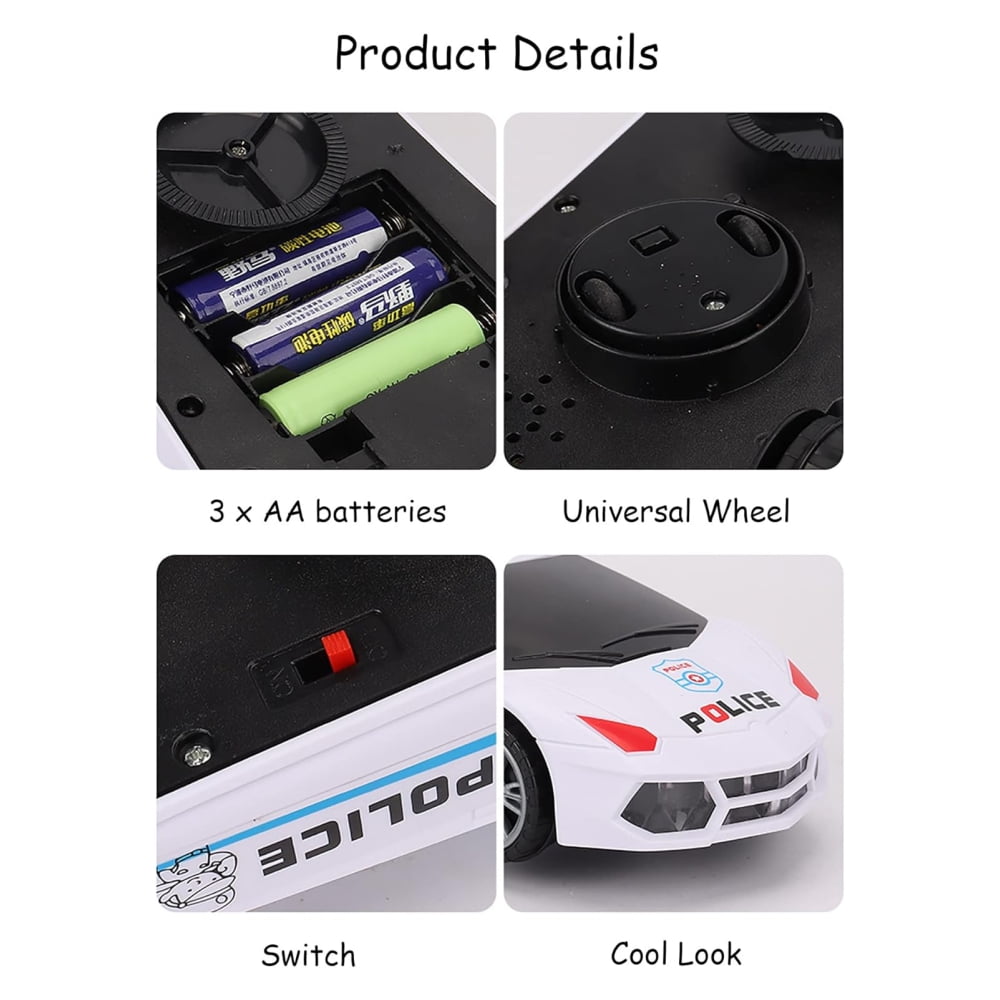 Tyethy Police Car Toys for Boys 3-5, Mini Spinning Car Toy with Music Lights and Siren, Battery Powered Play Vehicle for Kids Gifts