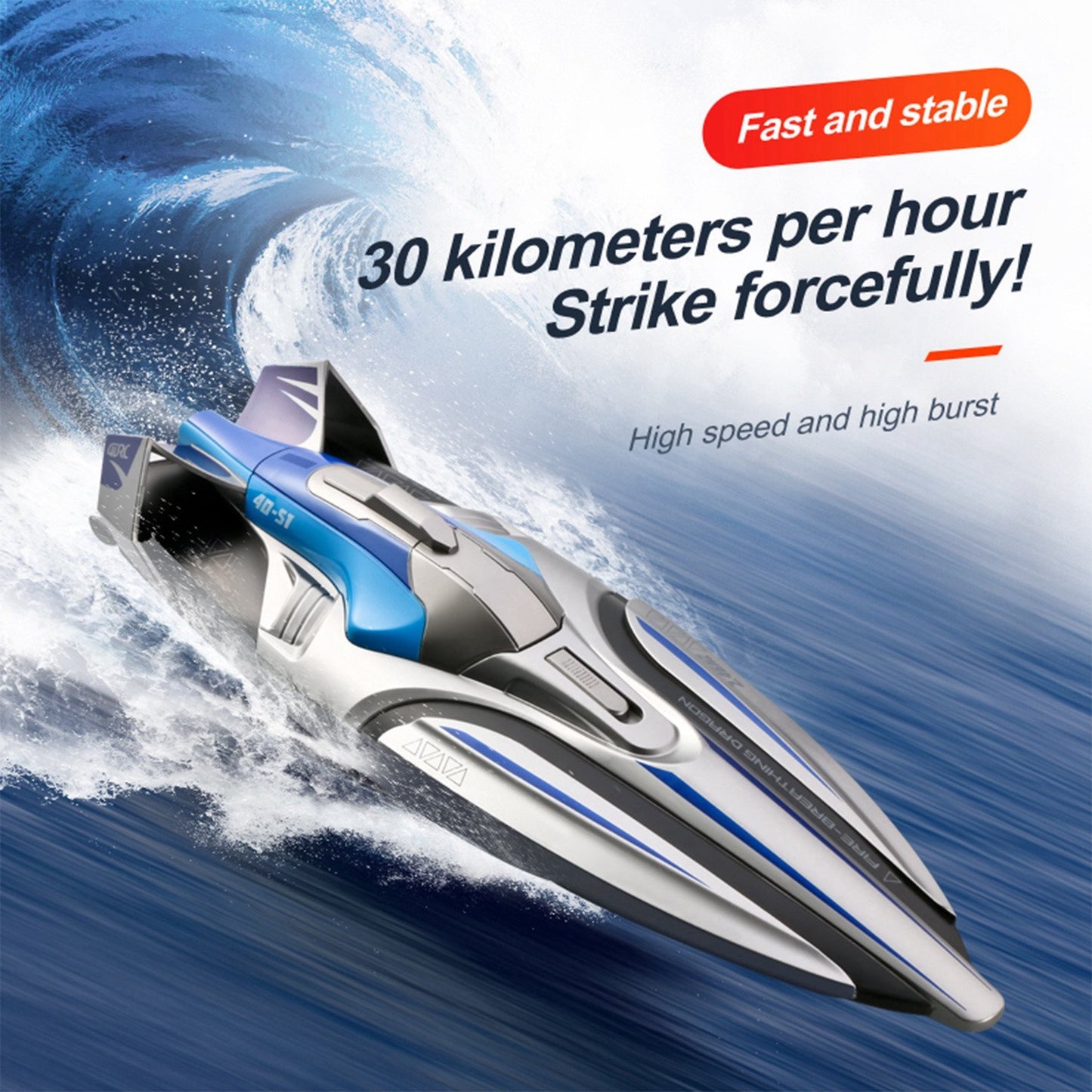 4 Channel 2.4GHZ RC SpeedBoat - Remote Control SpeedBoat For Pools And Lakes, Fast RC Boats For Adults And Kids with speeds up to 30KM/H