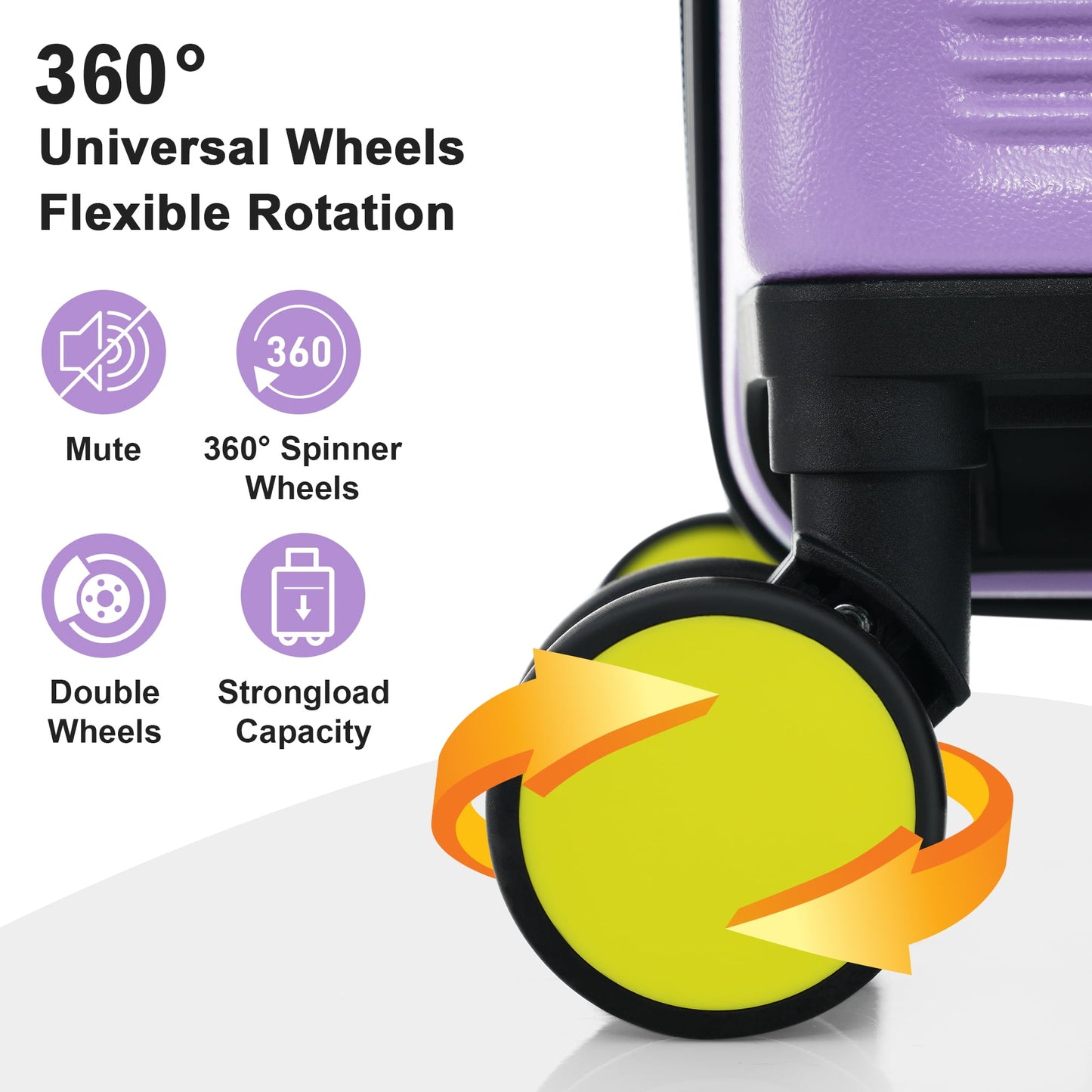 3 Piece Hardside Luggage Set with Spinner, TSA Lock , 20" 24' 28" ,Purple Contrast Color