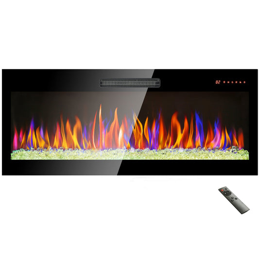 Electric Fireplace, 50" Recessed and Wall Mounted Electric Fireplace Heater, 1400W Ultra Thin Linear Fireplace with Timer, Remote Control, Adjustable Flame Color