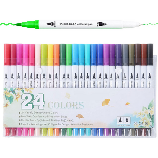 Markers for Adult Coloring, 24 Colors Dual Brush Markers Pens, Dual Tip Fine Point Art Markers for Beginners, Kids School Supplies