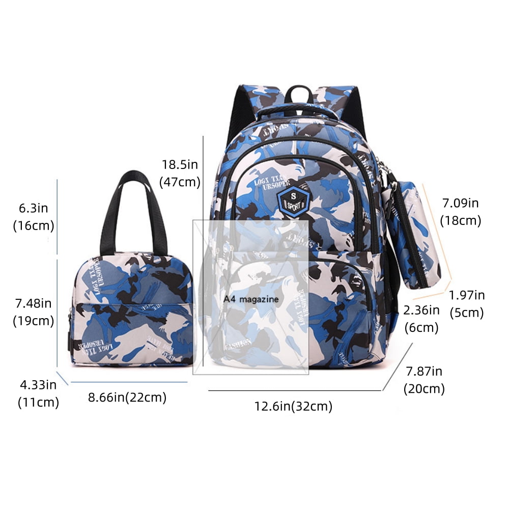 Tyethy Kids Backpack for Boys, 3Pcs School Bag Set with Crossbody Bag and Pencil Case, Blue
