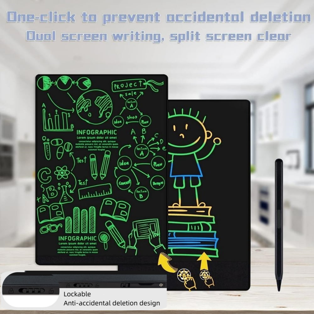 9.5+8.5inch Double-Sided LCD Writing Tablet Full Screen Drawing Tablet Doodle Board, Colorful Handwriting Pad for Kids Adults Office Home Learning Toy Gifts