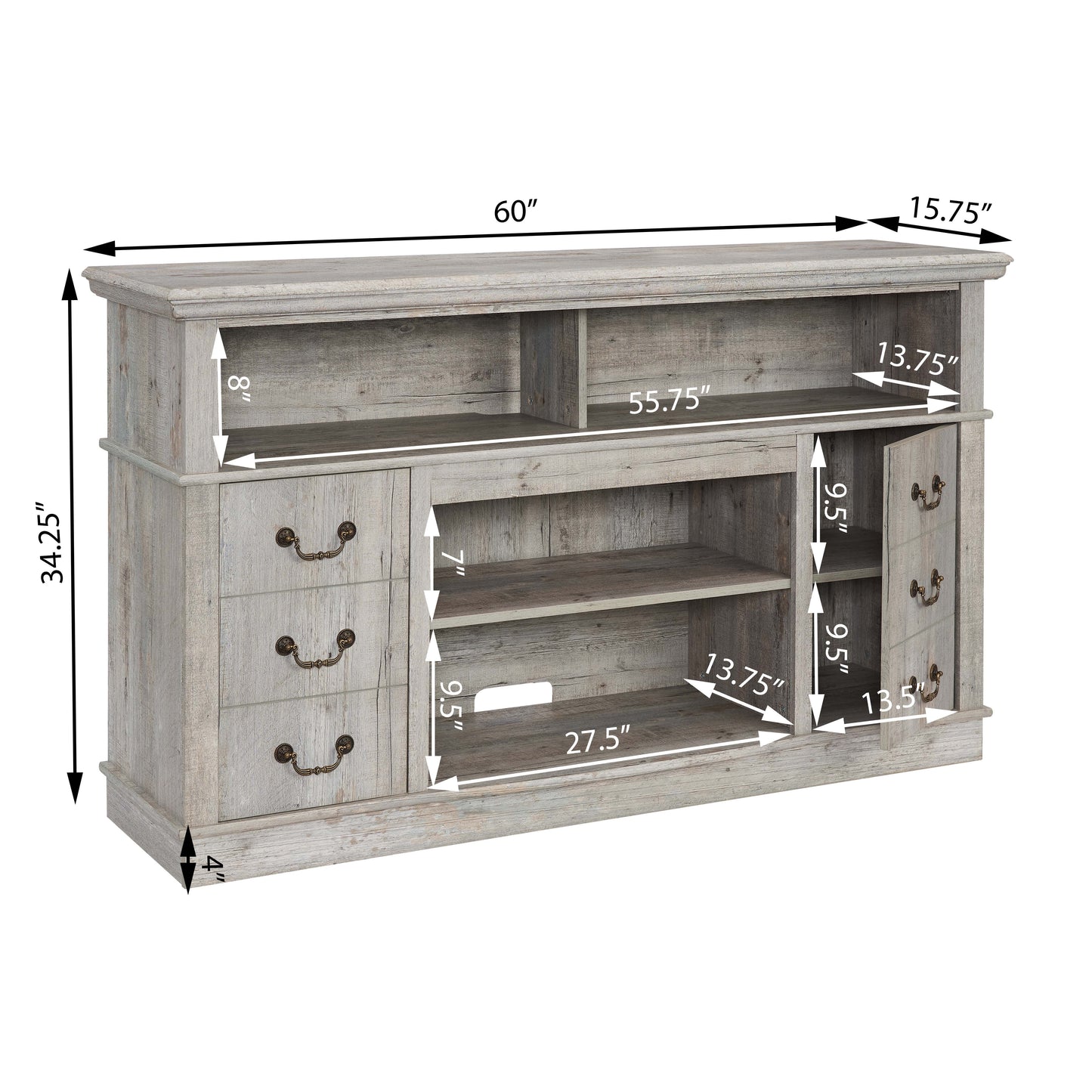 Modern TV Stand with Drawers, TV Cabinet for TV Up to 65" with Open and Closed Storage Space, Light Gray