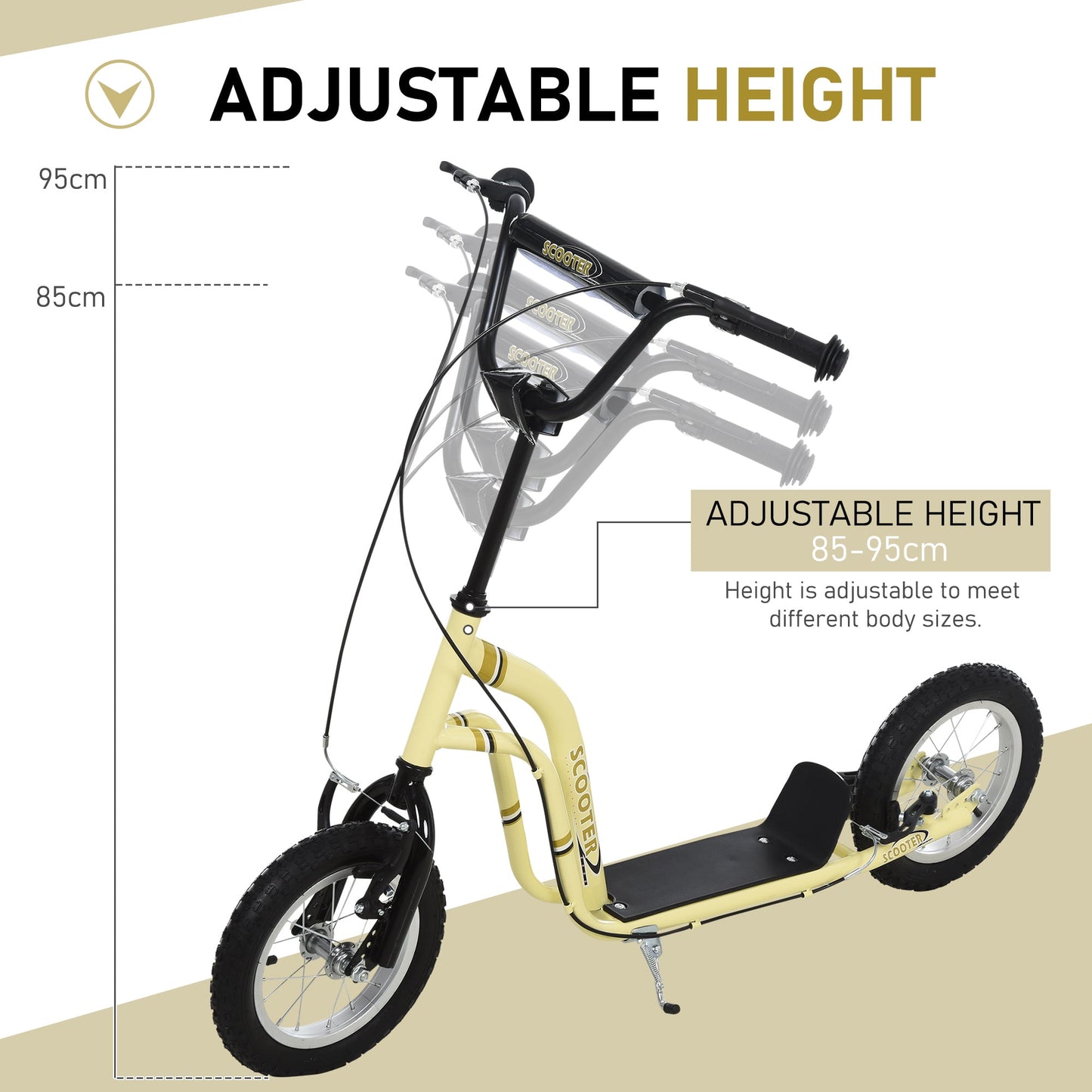 Youth Scooter Kids Kick Scooter with 12" Inflatable Wheels Adjustable Handlebar for Boys Girls Ages 6+, Yellow