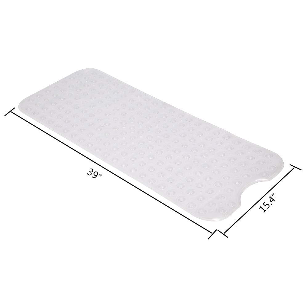 Bathtub Mat Non-Slip Transparent Shower Mats with Suction Cups and Drain Holes Machine Washable for Elderly & Kids, 39" x 16" , Clear